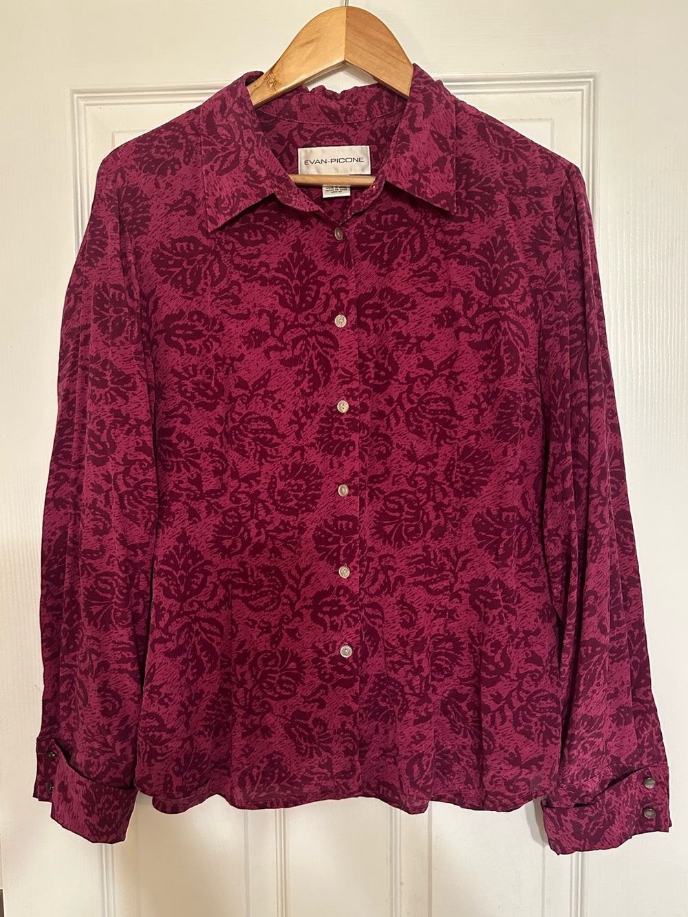 VTG Evan Picone Berry Floral Silk Button Up Blouse 16 Dark Romantic Whimsigoth
